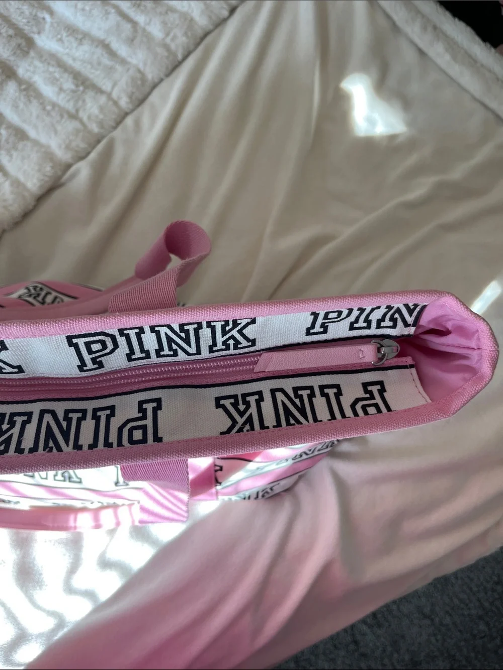 PINK Victoria's Secret Pink & White Logo Stripe Canvas Tote